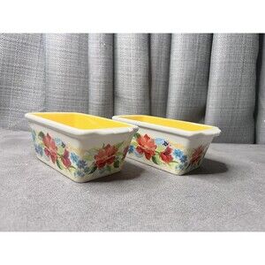 The Pioneer Woman Mini Ceramic Loaf Pans Spring Blossom Lot 6.5”